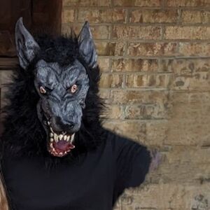 Deluxe Black Werewolf Costume Mask with Fur